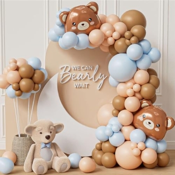 Bear Balloon Garland Arch Kit 121pcs Brown Blue and Bear Foil Woodland Animal Balloons for We Can Be...