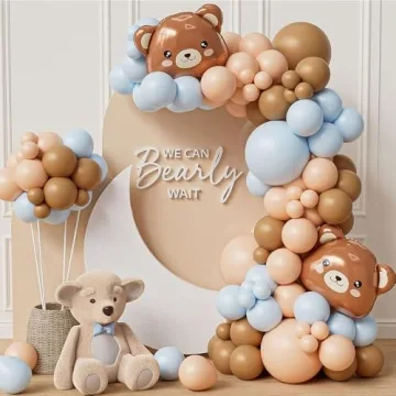 Bear Balloon Garland Arch Kit 121 pcs - Blue, Brown, and Foil Balloons for Woodland Themes