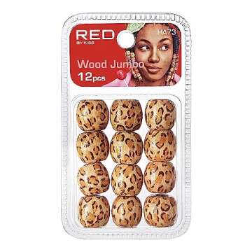 RED by Kiss 12 Pcs Jumbo Wood Hair Beads for Stylish Braids and DIY Crafts