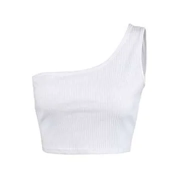 Minclouse Women's One Shoulder Sleeveless Crop Tops Summer Sexy Strappy Tank Tees White