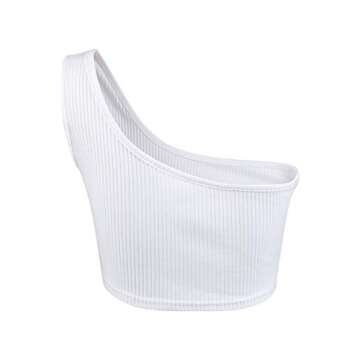 Minclouse Women's One Shoulder Sleeveless Crop Tops Summer Sexy Strappy Tank Tees White
