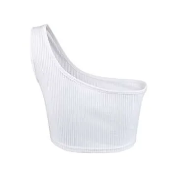Minclouse Women's One Shoulder Sleeveless Crop Tops Summer Sexy Strappy Tank Tees White