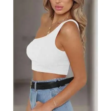 Minclouse Women's One Shoulder Sleeveless Crop Tops Summer Sexy Strappy Tank Tees White