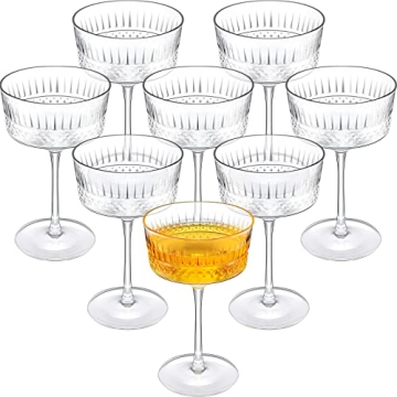 Roshtia 8 Pcs 8.8 oz Ribbed Coupe Glasses Set 260ml Clear Vintage Martini Glasses Crystal Long Stem ...