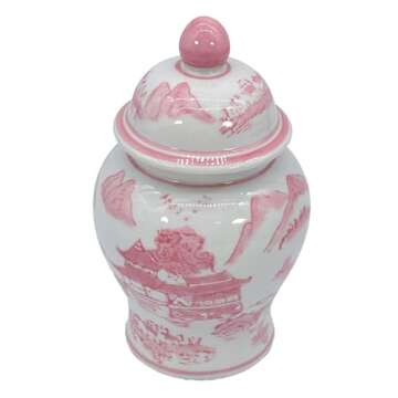 Galt International 8" Ceramic Ginger Jar w/Lid - Classic Chinese Style Porcelain Jar Tea Storage for...