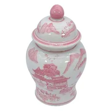 Galt International 8" Ceramic Ginger Jar w/Lid - Classic Chinese Style Porcelain Jar Tea Storage for...