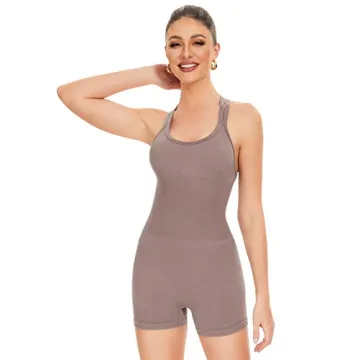 PINKSAVIOR Women's Seamless Workout Jumpsuit with Padded Bra