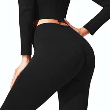 SUPJADE Buscando Workout Sets for Women 2 Piece Long Sleeve Seamless Crop Top Tank High Waist Ribbed Leggings