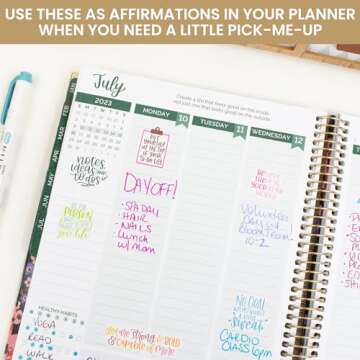 bloom daily planners Inspirational & Motivational Quotes Planner Stickers (8 Sheets / 200+ Stickers) - Hand-Lettered Positive Cute Aesthetic Quotes for Decorating Organizers, Scrapbooks, Laptops, etc.