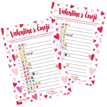 Valentine's Day Emoji Game - Fun Classroom Party Activity for Kids & Adults - 25 Player Cards, Valen...