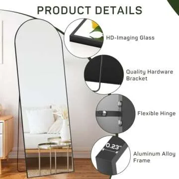 Arched Mirror Full Length, 16"x59" Body Wall Mirrors with Shatter-Proof Glass, Floor Standing, Hanging or Leaning, Tall Arch Mirror with Stand Aluminum Alloy Frame for Bedroom Cloakroom