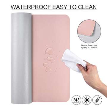 Dual Sided Leather Desk Pad (31.5 x 15.7), Office Waterproof Desk Mat, PU Mouse Pad, Desk Protector Cover, Desk Writing Mat for Office/Home/Work/Cubicle (Pink/Silver)