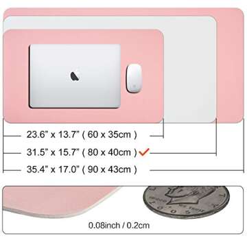 Dual Sided Leather Desk Pad (31.5 x 15.7), Office Waterproof Desk Mat, PU Mouse Pad, Desk Protector Cover, Desk Writing Mat for Office/Home/Work/Cubicle (Pink/Silver)