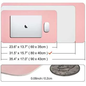 Dual Sided Leather Desk Pad (31.5 x 15.7), Office Waterproof Desk Mat, PU Mouse Pad, Desk Protector Cover, Desk Writing Mat for Office/Home/Work/Cubicle (Pink/Silver)