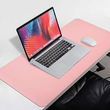 Dual Sided Leather Desk Pad (31.5 x 15.7), Office Waterproof Desk Mat, PU Mouse Pad, Desk Protector Cover, Desk Writing Mat for Office/Home/Work/Cubicle (Pink/Silver)