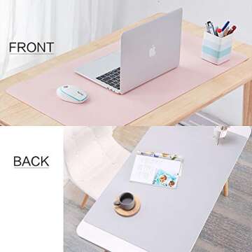 Dual Sided Leather Desk Pad (31.5 x 15.7), Office Waterproof Desk Mat, PU Mouse Pad, Desk Protector Cover, Desk Writing Mat for Office/Home/Work/Cubicle (Pink/Silver)