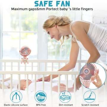 snawowo Upgraded Portable Baby Stroller Fan, 360°Rotate Rechargeable Mini Clip on Fan with Flexible Tripod for Treadmill Crib Car Seat Travel, 4000mAh Battery Powered Handheld Fan (Pink)