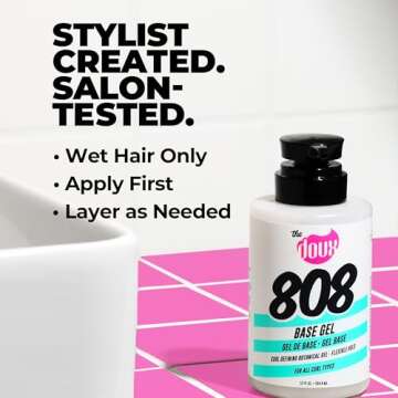 The Doux 808 Base Gel - Curl Defining Gel - Flexible Hold - For All Curl Types - Curly Hair Products for Women and Men - With Honey and Aloe