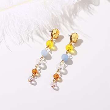 Long Colorful Crystal Beads Earrings - Statement Glass Beads Earrings for Women Dangling, Trendy Sum...
