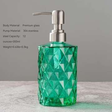 Easy Tang Glass Soap Dispenser Bathroom Kitchen 12 Oz Crystal Design with Silver Pump, Refillable Li...