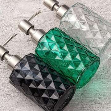 Easy Tang Glass Soap Dispenser Bathroom Kitchen 12 Oz Crystal Design with Silver Pump, Refillable Liquid Soap Dispenser (Green)