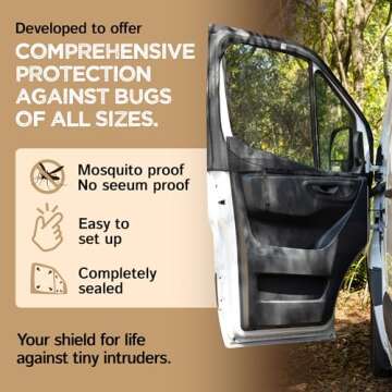 Living in a Bubble Magnetic Bug Screen for Front Doors (Pair), Universal Size for Sprinter, Metris, Ford Transit, and Other Vans & Cars - Car Living Essentials & Van Life Accessories