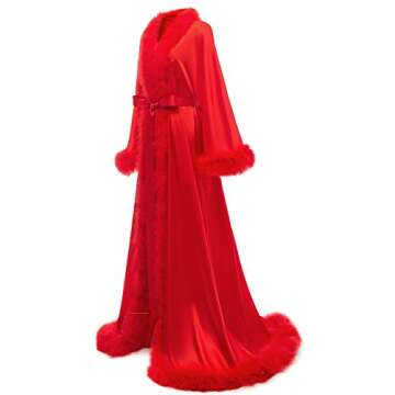 Silk Satin Feather Robe for Women - Bridal & Maternity Sleepwear in Light Blue+White Size XXL