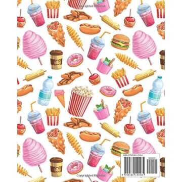 Composition Notebook: Junk Food Background Cute College Ruled Notebook | Pink Cotton Candy, Popcorn,...