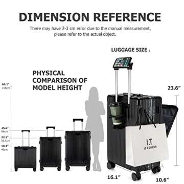 feilario 24in Aluminium Frame Hardside Spinner Wheel Luggage, Built-In TSA lock Carry on Suitcase, with Cup Holder & USB Port & Phone Holder