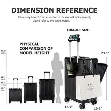 feilario 24in Aluminium Frame Hardside Spinner Wheel Luggage, Built-In TSA lock Carry on Suitcase, with Cup Holder & USB Port & Phone Holder