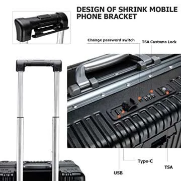 feilario 24in Aluminium Frame Hardside Spinner Wheel Luggage, Built-In TSA lock Carry on Suitcase, with Cup Holder & USB Port & Phone Holder