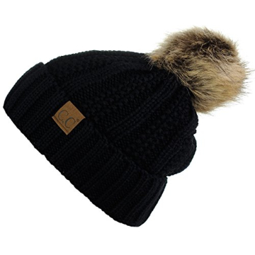 Stylish C.C Faux Fuzzy Fur Pom Beanie for Winter