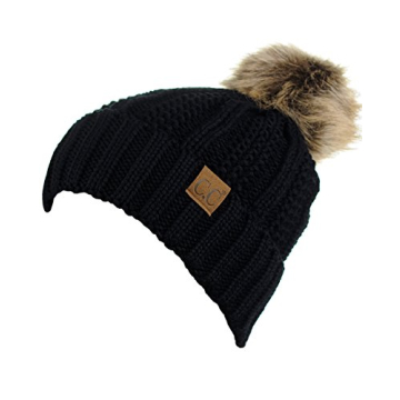 Stylish C.C Faux Fuzzy Fur Pom Beanie for Winter