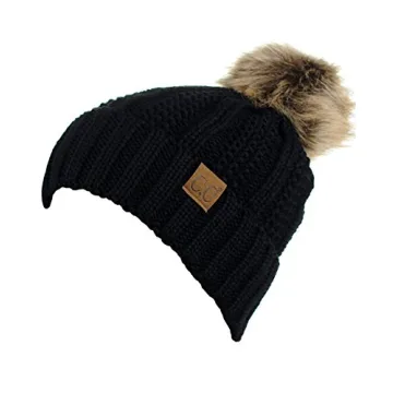 Stylish C.C Faux Fuzzy Fur Pom Beanie for Winter
