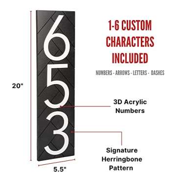 Discovered Designs – 20” Custom Address Number Sign - Black or White – Vertical or Horizontal ...