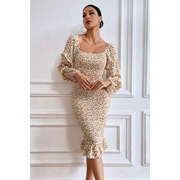 Elegant Floral Midi Dress for Women - PRETTYGARDEN