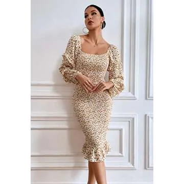 Elegant Floral Midi Dress for Women - PRETTYGARDEN