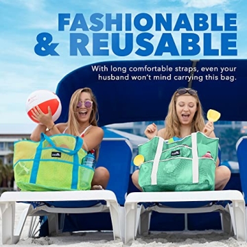 Dejaroo Mesh Beach Bag - Lightweight, Durable Tote with Pockets