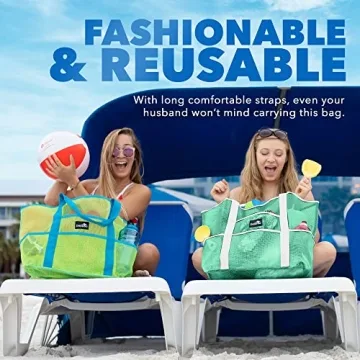 Dejaroo Mesh Beach Bag - Lightweight, Durable Tote with Pockets