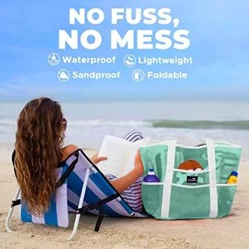 Dejaroo Mesh Beach Bag - Lightweight, Durable Tote with Pockets