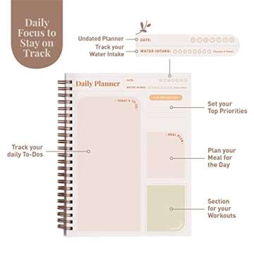 Rileys & Co Undated Planner For Women, 160 To-Do Day Pages, To Do List Notebook, 8 x 6", Undated Daily Planner For Boosting Your Productivity, Daily To Do Planner, Travel Friendly (Pink)