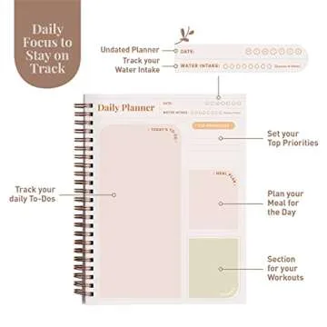 Rileys & Co Undated Planner For Women, 160 To-Do Day Pages, To Do List Notebook, 8 x 6", Undated Daily Planner For Boosting Your Productivity, Daily To Do Planner, Travel Friendly (Pink)