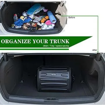 ReYee Leather Trunk Organizer with lid, Motorcycle Tail Bag Collapsible Trunk Storage Organizer, Extra-Large Capacity Car Storage Bag Cargo Organizer, Portable Waterproof, Adjustable Shoulder Strap