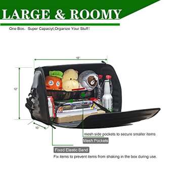 ReYee Leather Trunk Organizer with lid, Motorcycle Tail Bag Collapsible Trunk Storage Organizer, Extra-Large Capacity Car Storage Bag Cargo Organizer, Portable Waterproof, Adjustable Shoulder Strap