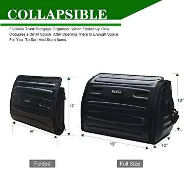 ReYee Leather Trunk Organizer with lid, Motorcycle Tail Bag Collapsible Trunk Storage Organizer, Extra-Large Capacity Car Storage Bag Cargo Organizer, Portable Waterproof, Adjustable Shoulder Strap