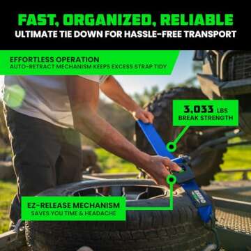 Rhino USA Retractable Ratchet Straps (4-Pack) - 2 Inch x 10 Feet (3,033lb Break Strength) - Heavy Du...