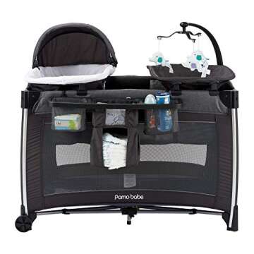 Pamo Babe 4 in 1 Portable Baby Crib Deluxe Nursery Center, Foldable Travel Playard with Bassinet, Ma...