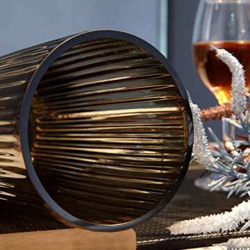 Dinyeo Large Cylinder Ribbed Brown Glass Flower Vase for Farmhouse Dining Table Centerpieces Decor