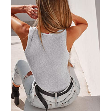 Merzhiiry Women’s Grey Deep V Neck Ribbed Bodysuit