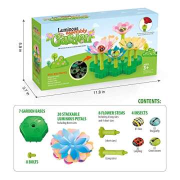 HamburBaby Luminous Assembly Garden Flower Building Toys, Take Apart & DIY Educational Activity Play Set, Glow in The Dark, Develop STEM Ability, for Preschool Boys Girls Ages 3+ (Green)